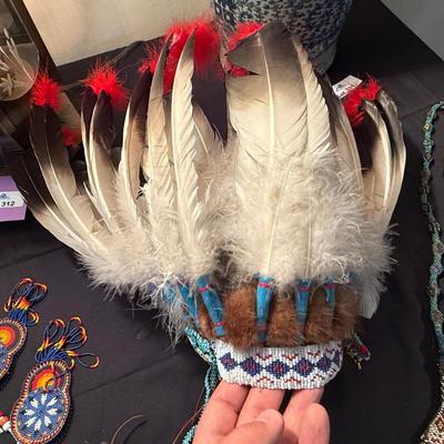 Sale Photo Thumbnail #1048: Native American Bead & Feathered Head Dress Pc.