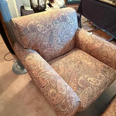 Sale Photo Thumbnail #1054: Nice Paisley Upholstered Arm Chair & Ottoman
