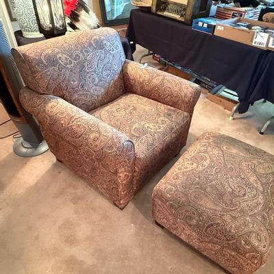 Sale Photo Thumbnail #1053: Nice Paisley Upholstered Arm Chair & Ottoman