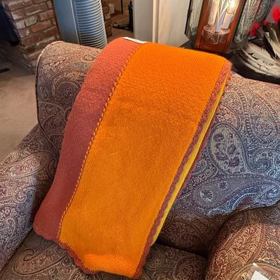 Sale Photo Thumbnail #1057: Vtg. Orange colored Throw Blanket
