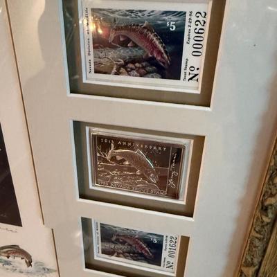Sale Photo Thumbnail #1069: long framed NV Trout Dbl. print w/4 stamps & 2 silver