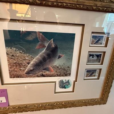 Sale Photo Thumbnail #1105: long framed NV Trout Dbl. print w/4 stamps & 2 silver