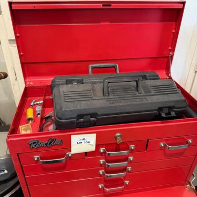 Sale Photo Thumbnail #1149: Rem-Line rolling Tool Box w/Lots of Tools inside
