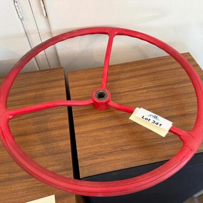 Sale Photo Thumbnail #1164: Red Vintage Metal Steering Wheel that goes to ?