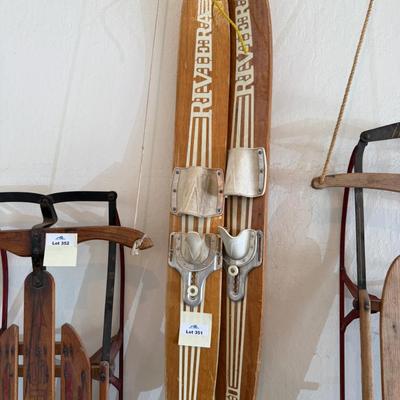Sale Photo Thumbnail #1196: Pair of short Riviera wooden Water Skis