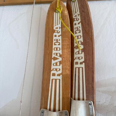 Sale Photo Thumbnail #1197: Pair of short Riviera wooden Water Skis