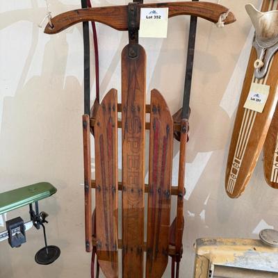 Sale Photo Thumbnail #1199: Vtg. Speedaway Wood & Metal Snow Sled