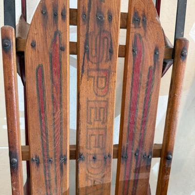 Sale Photo Thumbnail #1200: Vtg. Speedaway Wood & Metal Snow Sled