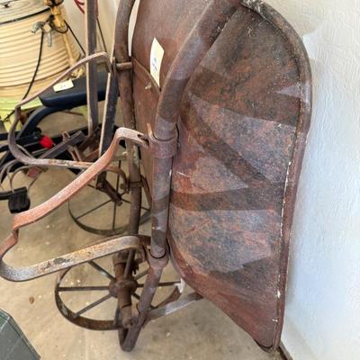 Sale Photo Thumbnail #1213: Heavy Metal Vintage Wheelbarrow w/metal wheel