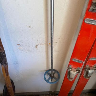 Sale Photo Thumbnail #1246: Pair of Orange & Gray Snow Skis & metal poles