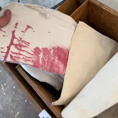 Sale Photo Thumbnail #1282: 3 Four Sons Wood Grape Crates & 1 other & bags