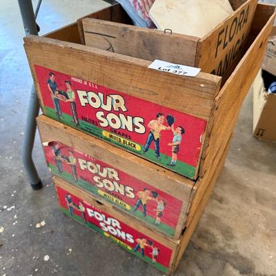 Sale Photo Thumbnail #1280: 3 Four Sons Wood Grape Crates & 1 other & bags
