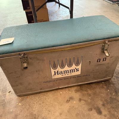 Sale Photo Thumbnail #1294: Vintage long metal Hamm’s Beer Cooler/Ice Chest