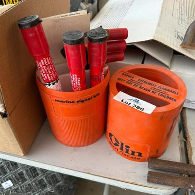 Sale Photo Thumbnail #1312: Olin Flare Gun & Flares & Road Flare in carrying case