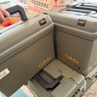 Sale Photo Thumbnail #1350: 6 Cabella’s hard plastic Green Ammo Boxes - Empty