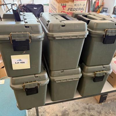 Sale Photo Thumbnail #1349: 6 Cabella’s hard plastic Green Ammo Boxes - Empty