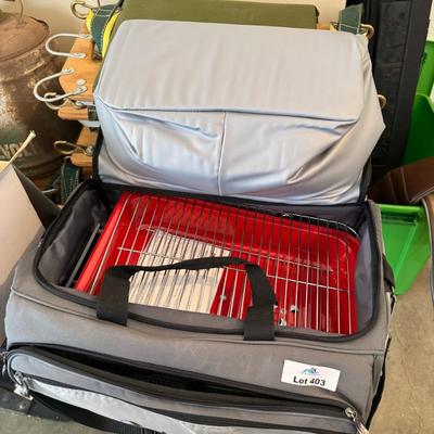Sale Photo Thumbnail #1358: New looking Portable Grill w/out Top & Tools in Bag
