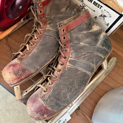 Sale Photo Thumbnail #1369: Pair of Vintage decorative Leather Ice Skates