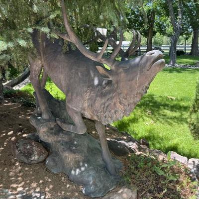 Sale Photo Thumbnail #1420: Bronze Bull Elk Tall Outdoor Statue by S. Gate
This item will require special logistics to remove it from the yard. We are not loading or transporting these large items. They must be removed carefully not to disturb the surroundings.