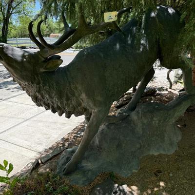 Sale Photo Thumbnail #1418: Bronze Bull Elk Tall Outdoor Statue by S. Gate
This item will require special logistics to remove it from the yard. We are not loading or transporting these large items. They must be removed carefully not to disturb the surroundings.