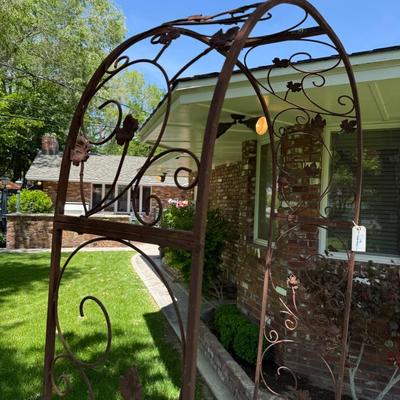 Sale Photo Thumbnail #1427: Curved 7’t x 40”w outdoor Wrought Iron Trellis S yard