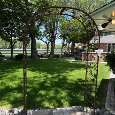 Sale Photo Thumbnail #1426: Curved 7’t x 40”w outdoor Wrought Iron Trellis S yard