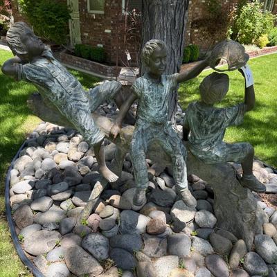 Sale Photo Thumbnail #1434: Outdoor Boy themed Bronze 1 w/cap 5’L x 4’t approx
This item will require special logistics to remove it from the yard. We are not loading or transporting these large items. They must be removed carefully not to disturb the surroundings.