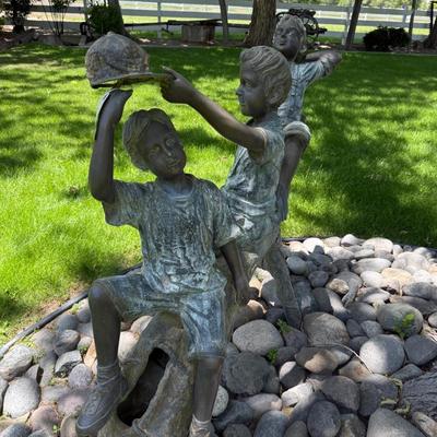 Sale Photo Thumbnail #1435: Outdoor Boy themed Bronze 1 w/cap 5’L x 4’t approx
This item will require special logistics to remove it from the yard. We are not loading or transporting these large items. They must be removed carefully not to disturb the surroundings.