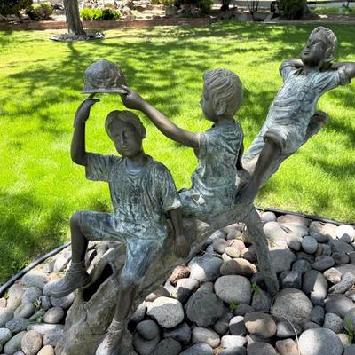 Sale Photo Thumbnail #1436: Outdoor Boy themed Bronze 1 w/cap 5’L x 4’t approx
This item will require special logistics to remove it from the yard. We are not loading or transporting these large items. They must be removed carefully not to disturb the surroundings.