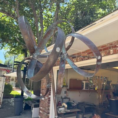 Sale Photo Thumbnail #1456: 8’T Metal/Copper Whirligig Yard Deco w/Stone Base