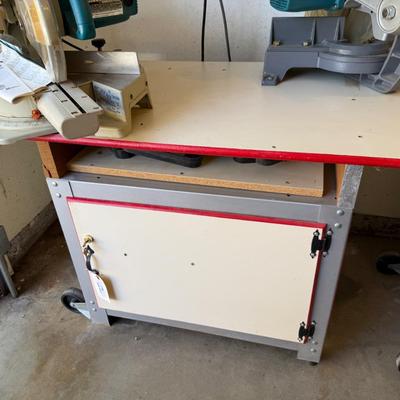 Sale Photo Thumbnail #1485: Rollling Shop/Saw Table w/lockable cabinet 48”x24”d