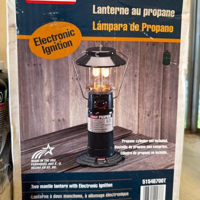 Sale Photo Thumbnail #1505: Coleman Propane Lantern in Box w/Tree Stand & 4 x