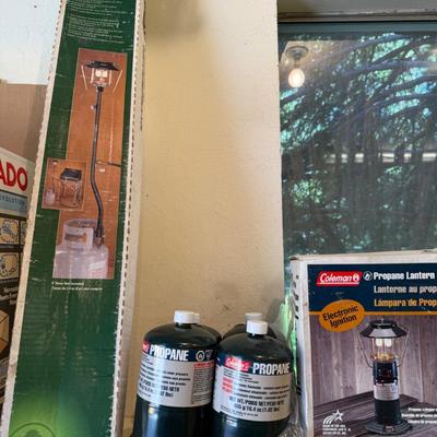 Sale Photo Thumbnail #1503: Coleman Propane Lantern in Box w/Tree Stand & 4 x