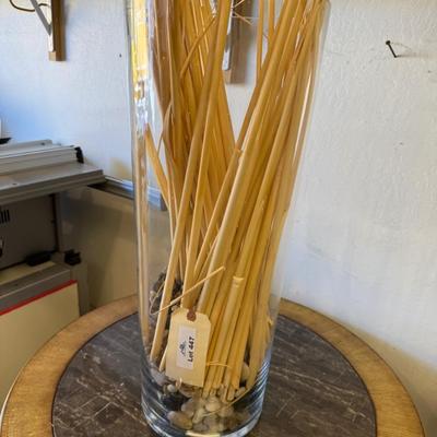 Sale Photo Thumbnail #1507: Nice 26”t Glass Vase w/bunch of dried wheat grass