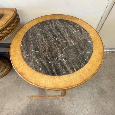 Sale Photo Thumbnail #1526: Wood & Marble Top 3-Pc Entry/End Table Set 