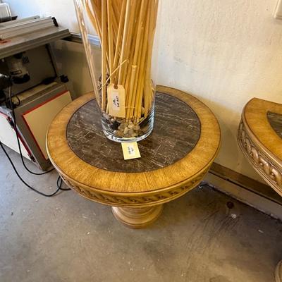 Sale Photo Thumbnail #1533: Wood & Marble Top 3-Pc Entry/End Table Set 