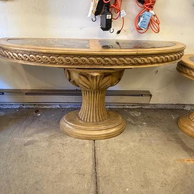 Sale Photo Thumbnail #1528: Wood & Marble Top 3-Pc Entry/End Table Set 