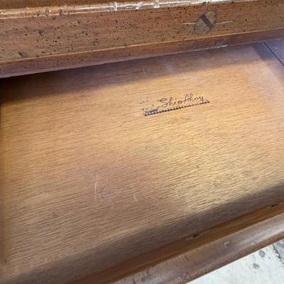 Sale Photo Thumbnail #1646: Wood Desk w/4 drawer & 3 drawer top Hutch 78”t