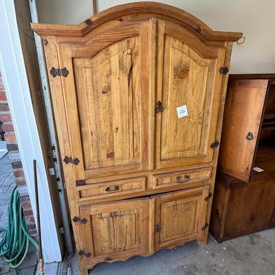 Sale Photo Thumbnail #1660: 25"d x 51”w x 80”t Thick Pine Wood Armoire Cabinet