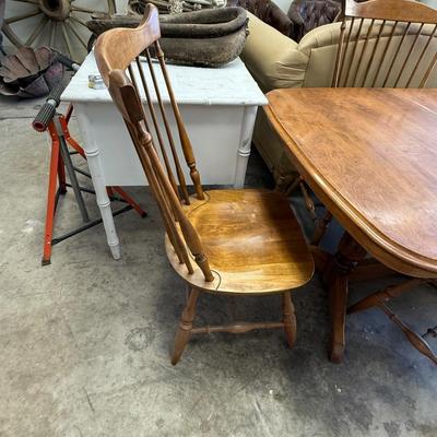Sale Photo Thumbnail #1674: Vtg. Wood  35”w x 50”l Dining Set w/Leaf 4 Chairs