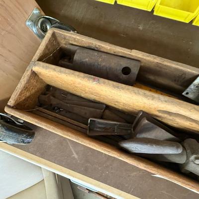 Sale Photo Thumbnail #1683: 2 Vtg. Wood Tool Boxes w/Lots of Tools & Parts