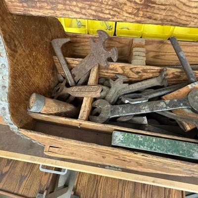 Sale Photo Thumbnail #1680: 2 Vtg. Wood Tool Boxes w/Lots of Tools & Parts