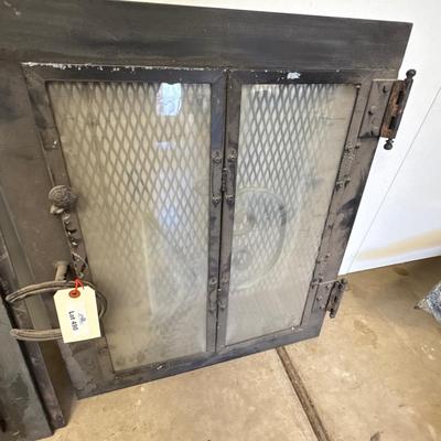 Sale Photo Thumbnail #1692: 2 Black Cast Iron Fireplace Doors 1 w/Horseshoe