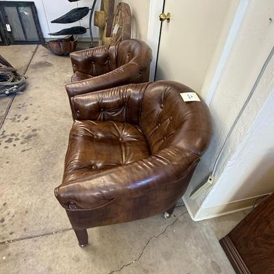 Sale Photo Thumbnail #1714: 2 Brown rolling Club Chairs on Casters as s town