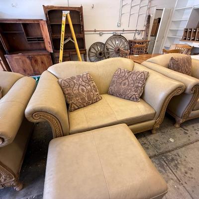 Sale Photo Thumbnail #1717: 4-Pc. Leather Sofa/Loveseat/Chair & Ottoman as seen