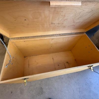 Sale Photo Thumbnail #1728: Wood latching Trunk 36”l x 16”d x 21”t w/handles
