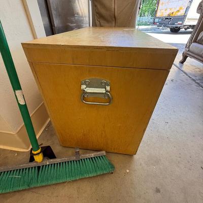 Sale Photo Thumbnail #1729: Wood latching Trunk 36”l x 16”d x 21”t w/handles