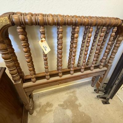 Sale Photo Thumbnail #1736: 2 Vtg. Twin Wood & Brass headboards w/frames