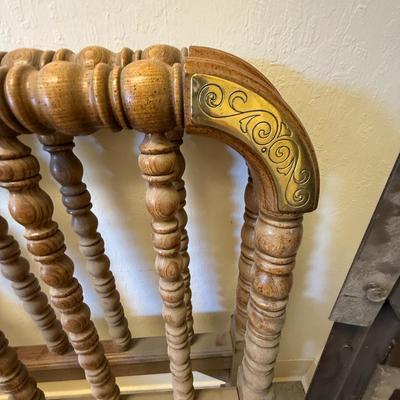 Sale Photo Thumbnail #1735: 2 Vtg. Twin Wood & Brass headboards w/frames