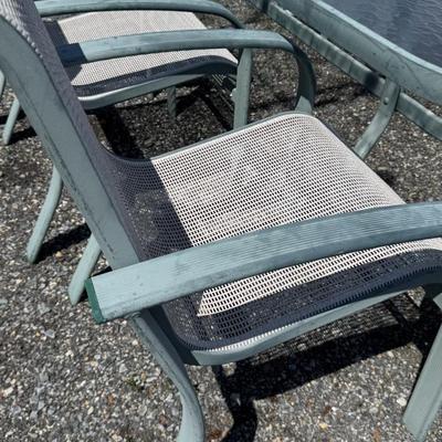 406 Large Outdoor Glass Top Dining Table With 8 Matching Chairs